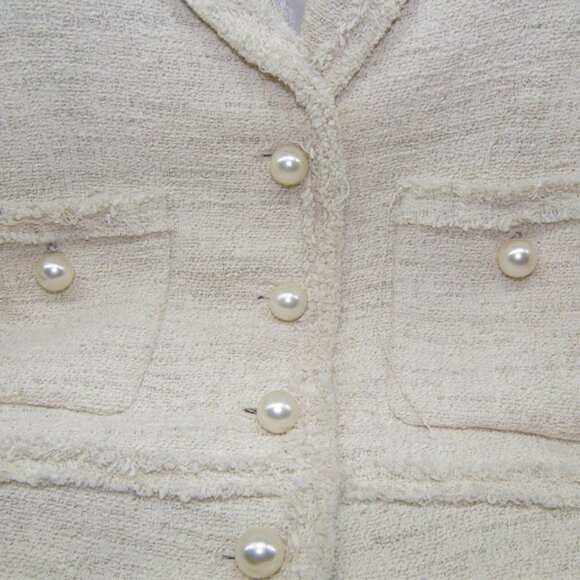 New Zara Ivory Ecru Tweed Textured Blazer Jacket w/Pockets, Pearl Buttons, Ivory - Picture 12 of 14